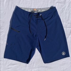 Navy-blue men’s Volcom shorts.